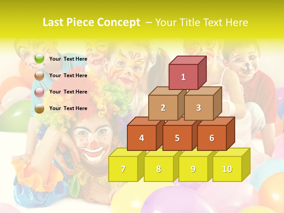 A Group Of Children With Clown Faces And Balloons PowerPoint Template