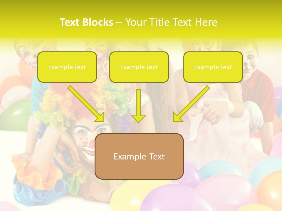 A Group Of Children With Clown Faces And Balloons PowerPoint Template