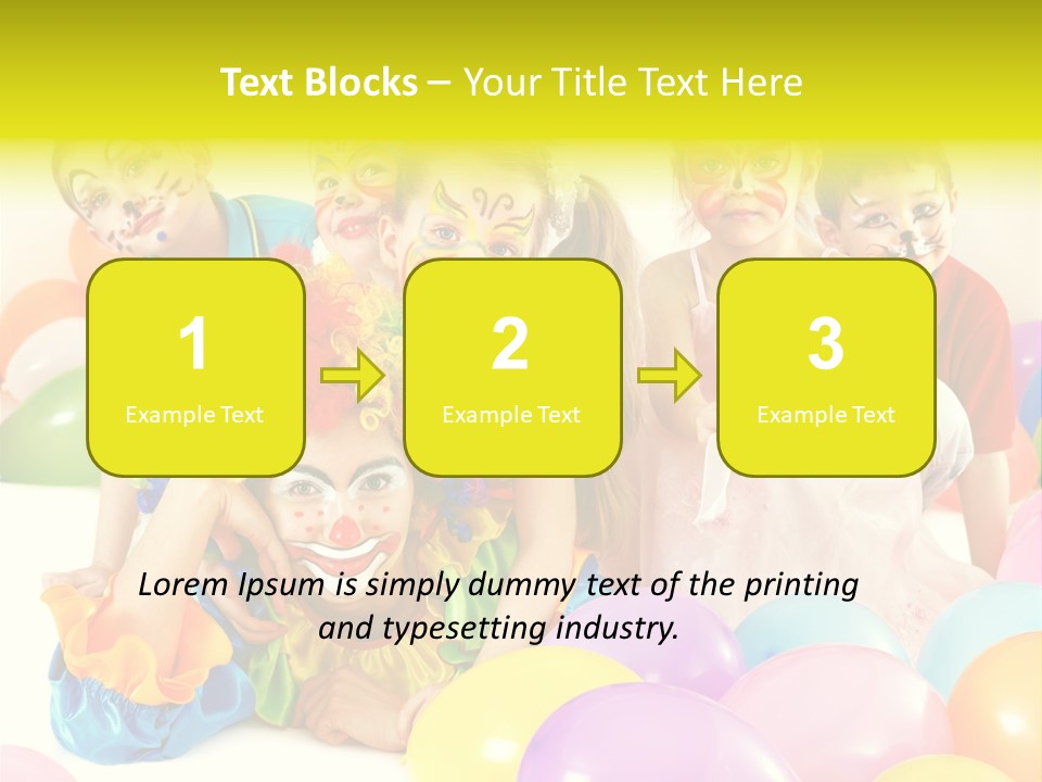A Group Of Children With Clown Faces And Balloons PowerPoint Template