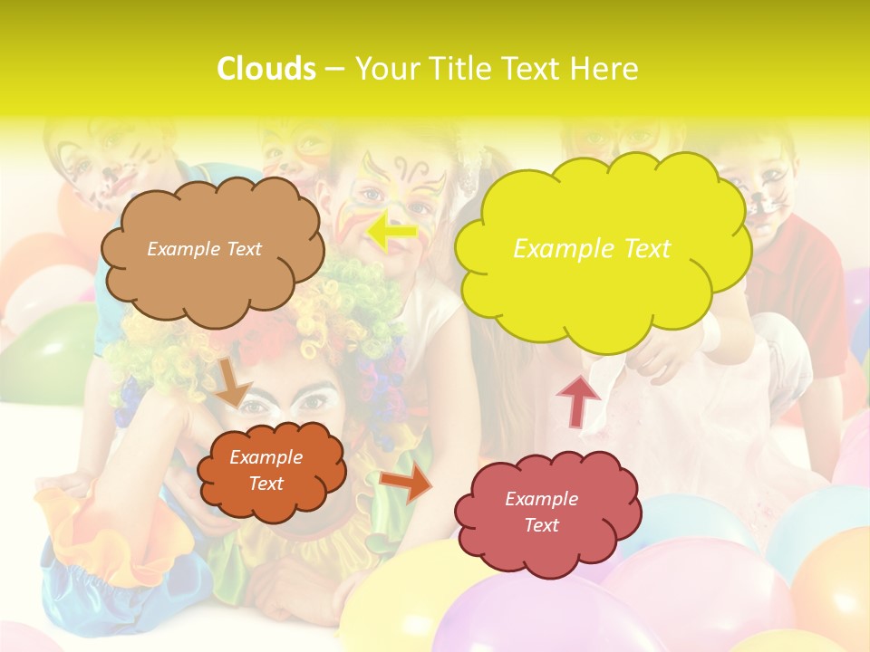 A Group Of Children With Clown Faces And Balloons PowerPoint Template