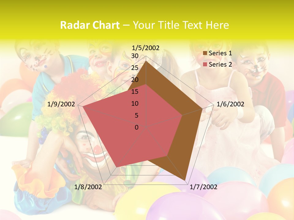 A Group Of Children With Clown Faces And Balloons PowerPoint Template