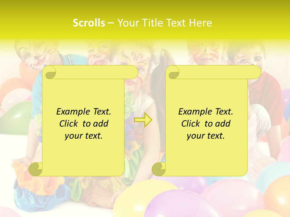 A Group Of Children With Clown Faces And Balloons PowerPoint Template