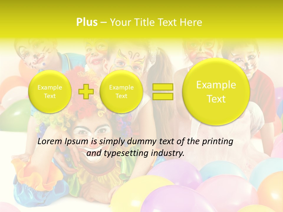 A Group Of Children With Clown Faces And Balloons PowerPoint Template