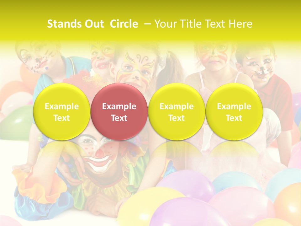 A Group Of Children With Clown Faces And Balloons PowerPoint Template