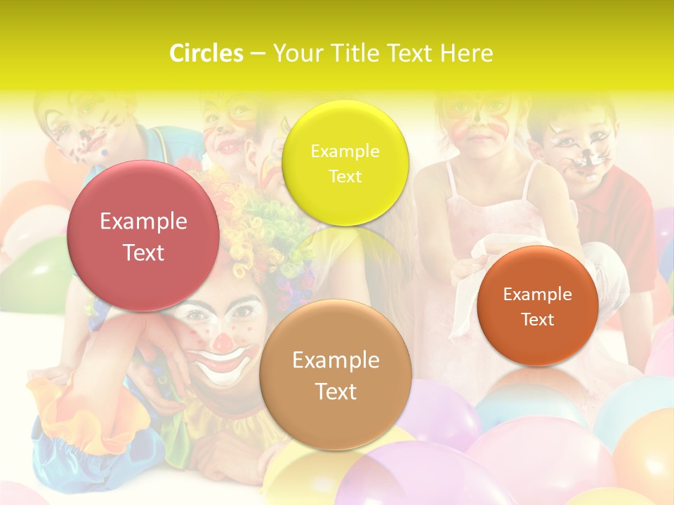 A Group Of Children With Clown Faces And Balloons PowerPoint Template