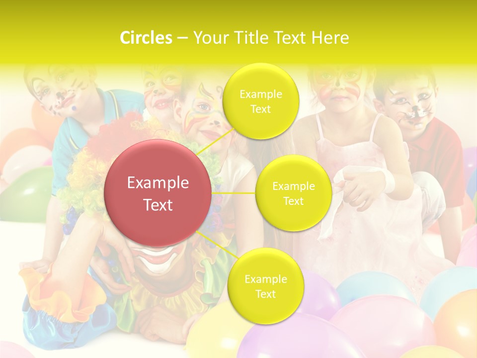 A Group Of Children With Clown Faces And Balloons PowerPoint Template