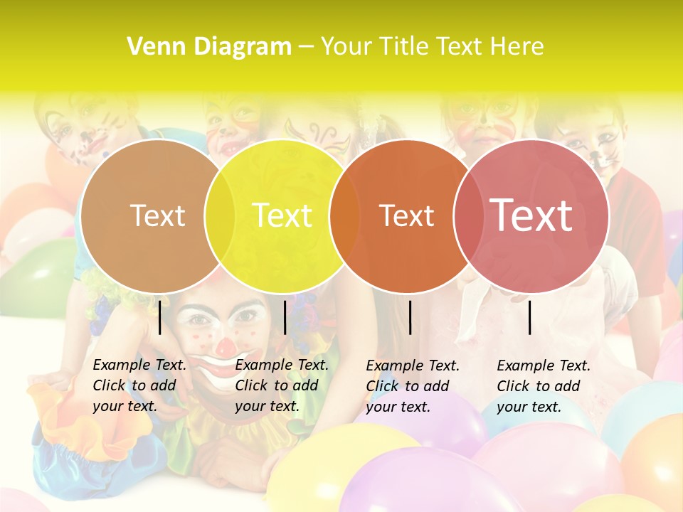 A Group Of Children With Clown Faces And Balloons PowerPoint Template