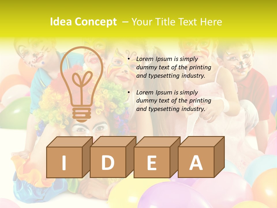 A Group Of Children With Clown Faces And Balloons PowerPoint Template