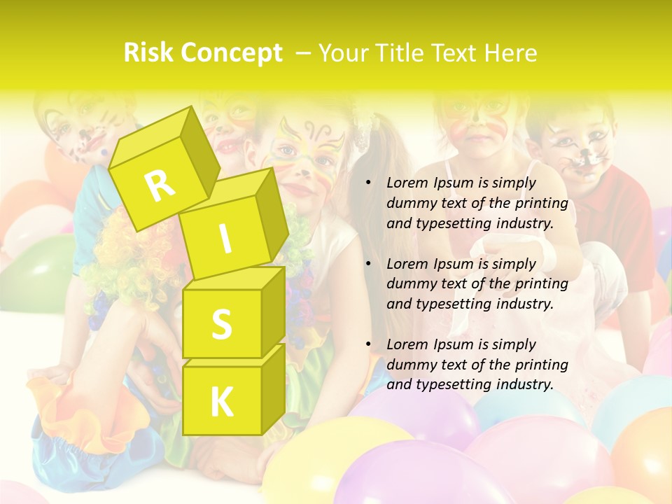 A Group Of Children With Clown Faces And Balloons PowerPoint Template