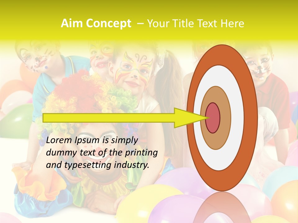 A Group Of Children With Clown Faces And Balloons PowerPoint Template