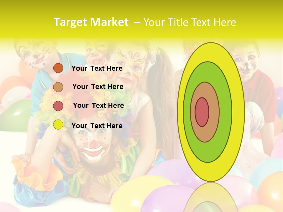 A Group Of Children With Clown Faces And Balloons PowerPoint Template