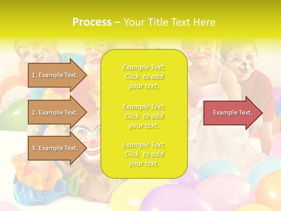 A Group Of Children With Clown Faces And Balloons PowerPoint Template