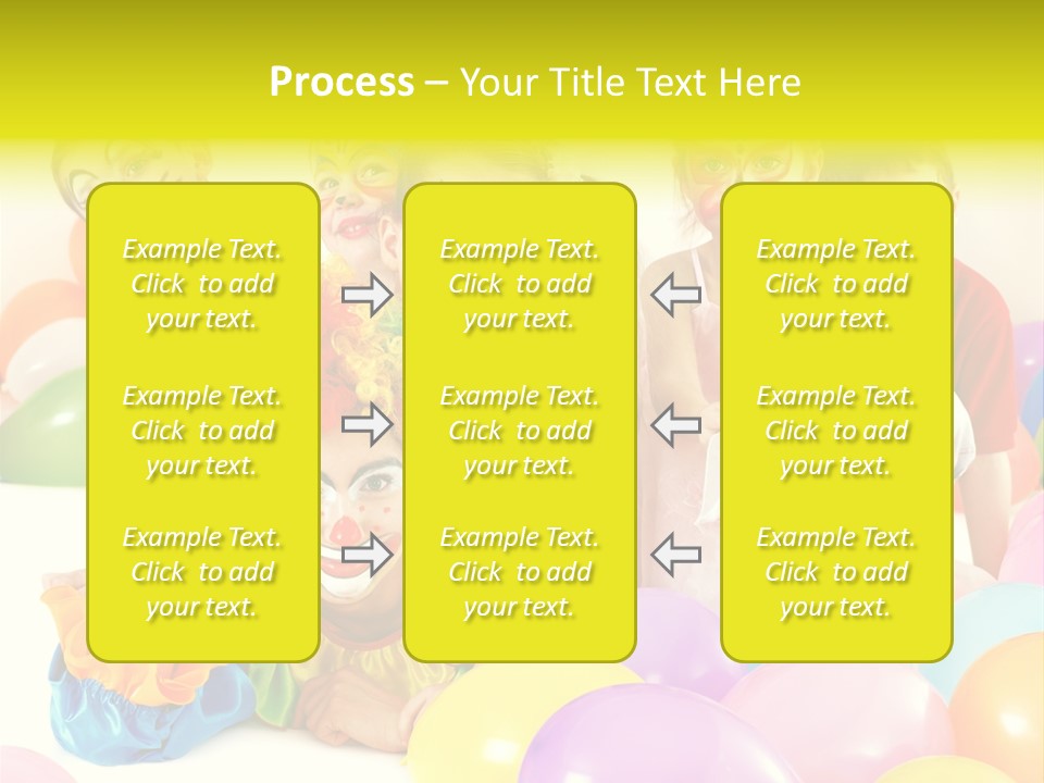 A Group Of Children With Clown Faces And Balloons PowerPoint Template