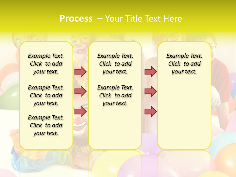 A Group Of Children With Clown Faces And Balloons PowerPoint Template