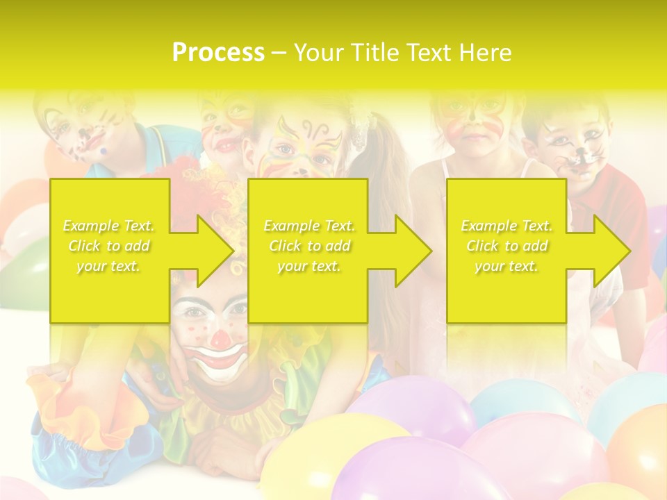 A Group Of Children With Clown Faces And Balloons PowerPoint Template