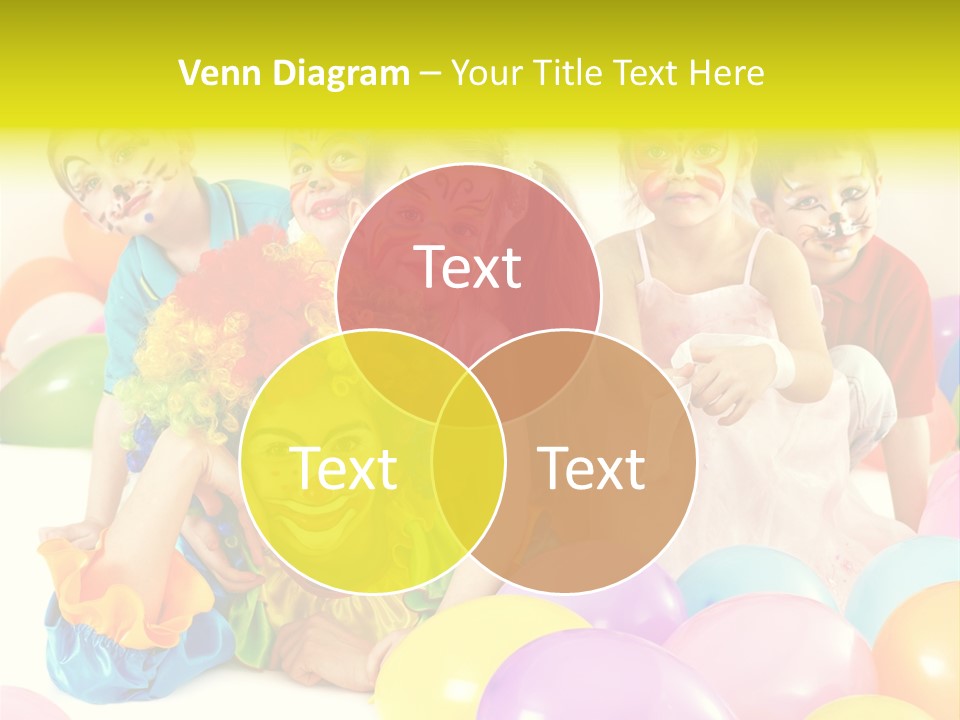 A Group Of Children With Clown Faces And Balloons PowerPoint Template