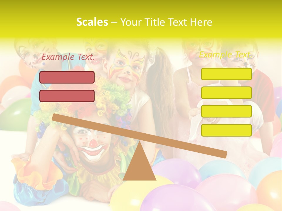 A Group Of Children With Clown Faces And Balloons PowerPoint Template