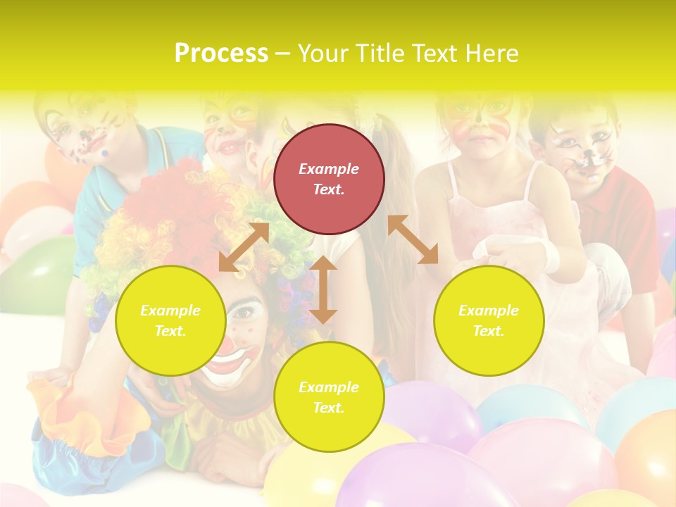 A Group Of Children With Clown Faces And Balloons PowerPoint Template
