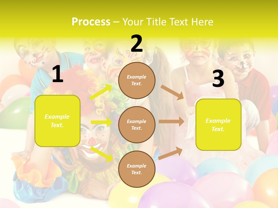 A Group Of Children With Clown Faces And Balloons PowerPoint Template
