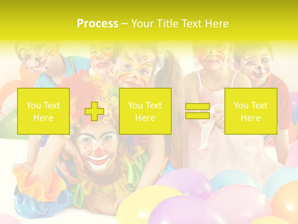 A Group Of Children With Clown Faces And Balloons PowerPoint Template
