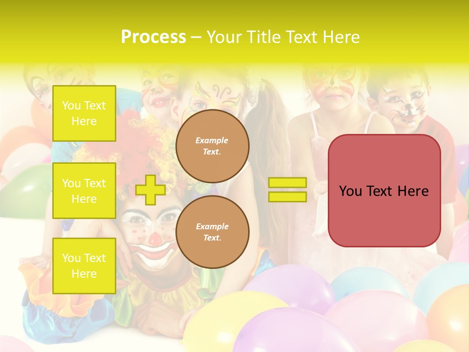 A Group Of Children With Clown Faces And Balloons PowerPoint Template