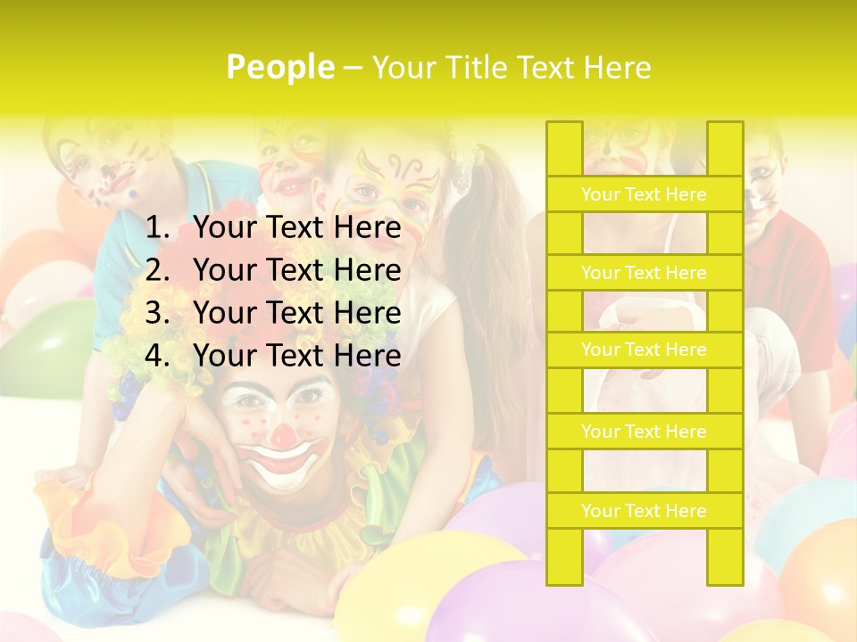 A Group Of Children With Clown Faces And Balloons PowerPoint Template