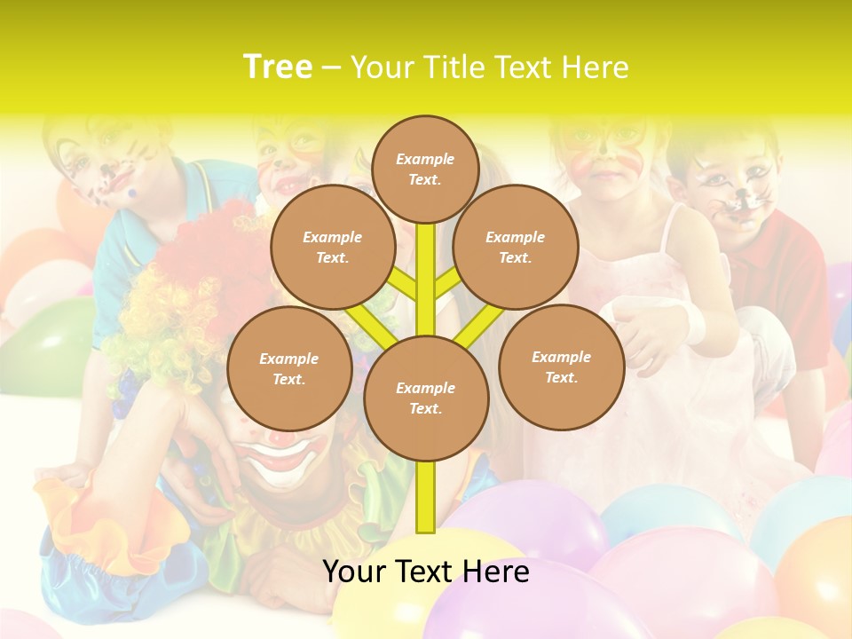 A Group Of Children With Clown Faces And Balloons PowerPoint Template