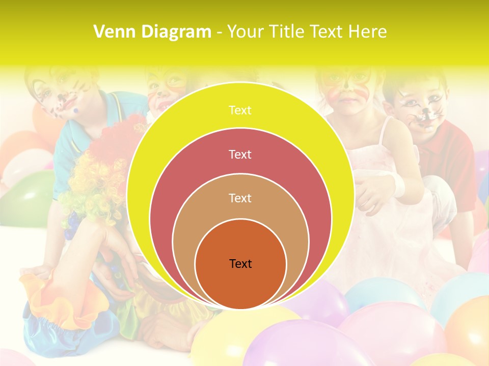 A Group Of Children With Clown Faces And Balloons PowerPoint Template
