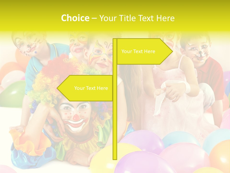A Group Of Children With Clown Faces And Balloons PowerPoint Template
