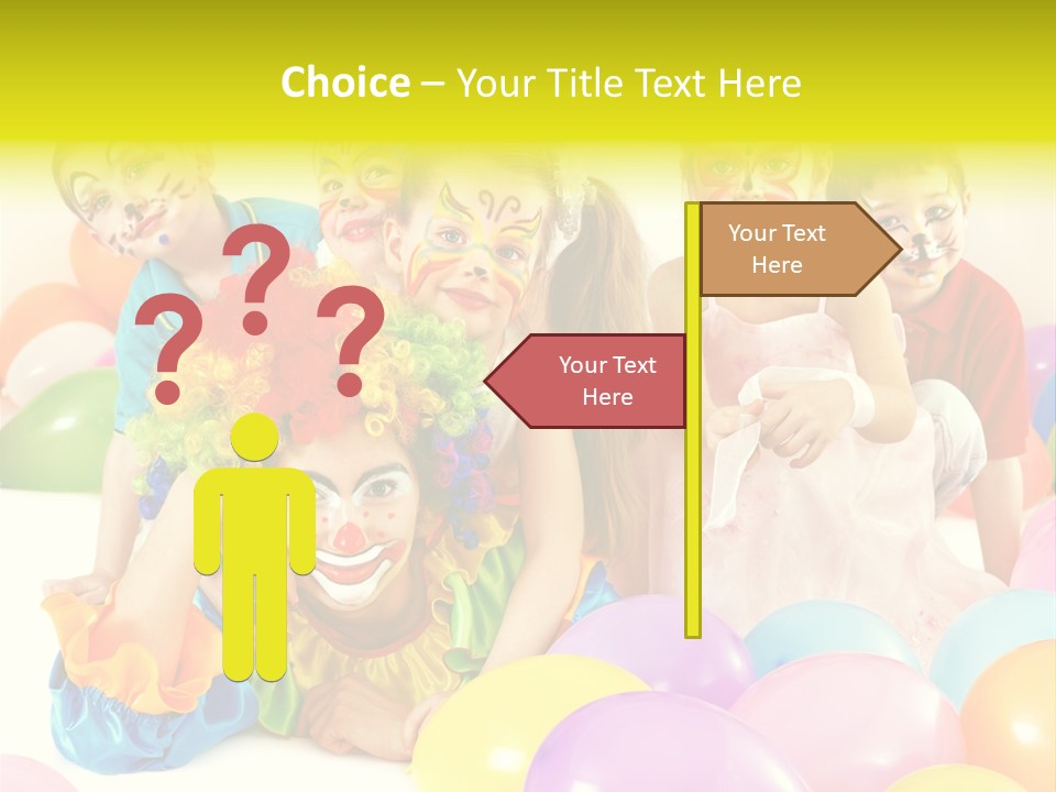 A Group Of Children With Clown Faces And Balloons PowerPoint Template