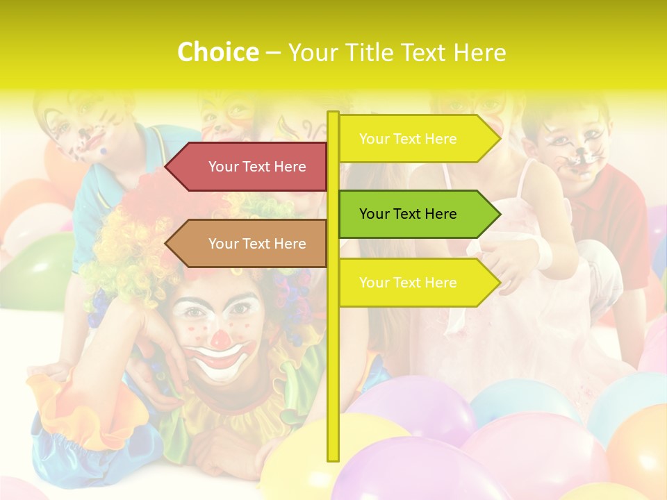 A Group Of Children With Clown Faces And Balloons PowerPoint Template