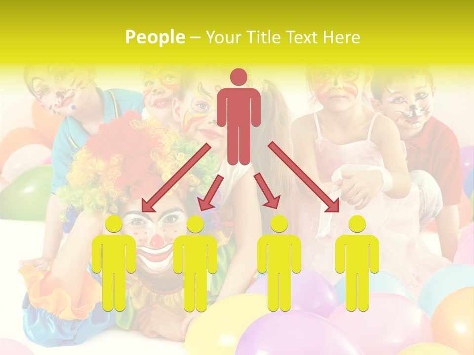 A Group Of Children With Clown Faces And Balloons PowerPoint Template
