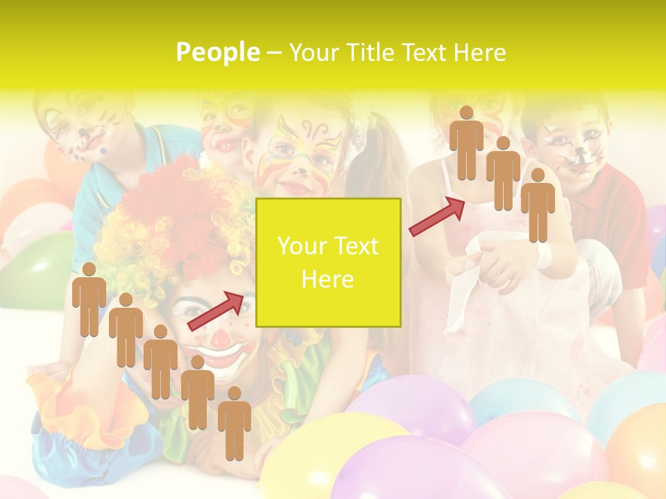 A Group Of Children With Clown Faces And Balloons PowerPoint Template