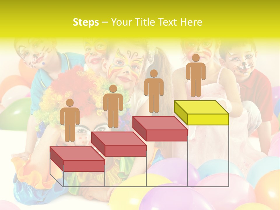 A Group Of Children With Clown Faces And Balloons PowerPoint Template