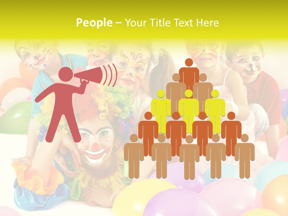 A Group Of Children With Clown Faces And Balloons PowerPoint Template