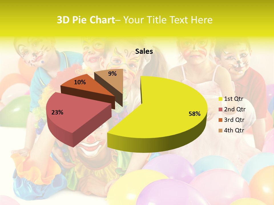 A Group Of Children With Clown Faces And Balloons PowerPoint Template