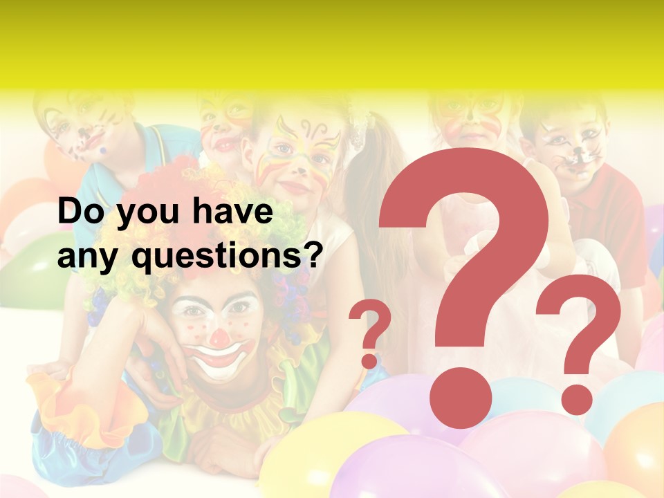 A Group Of Children With Clown Faces And Balloons PowerPoint Template