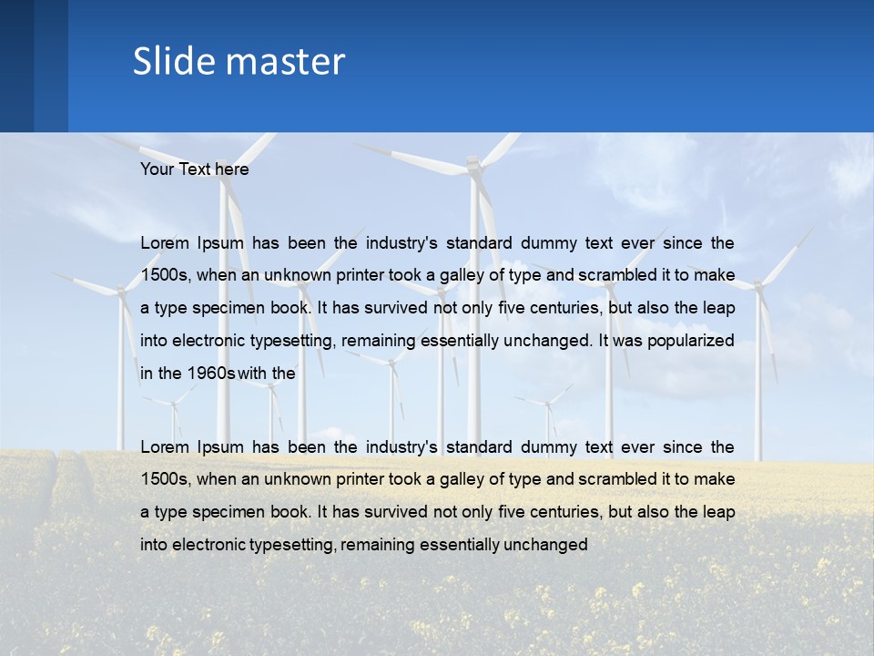 A Bunch Of Windmills In A Field Of Yellow Flowers PowerPoint Template