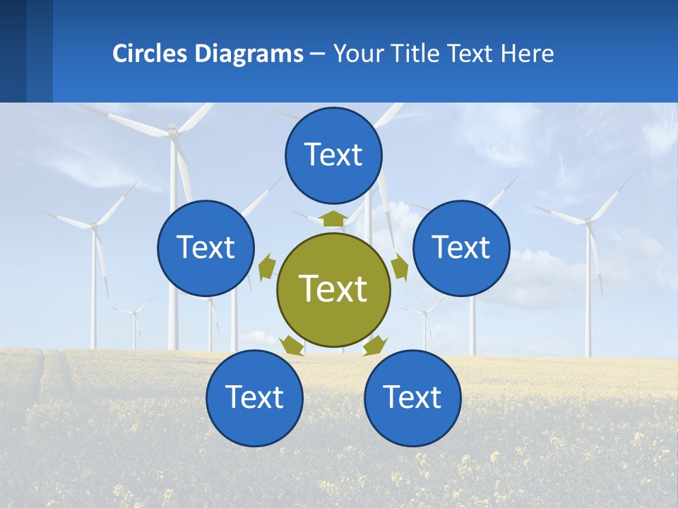 A Bunch Of Windmills In A Field Of Yellow Flowers PowerPoint Template
