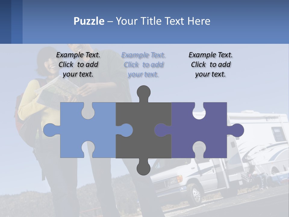 A Man And Woman Standing Next To A Camper PowerPoint Template