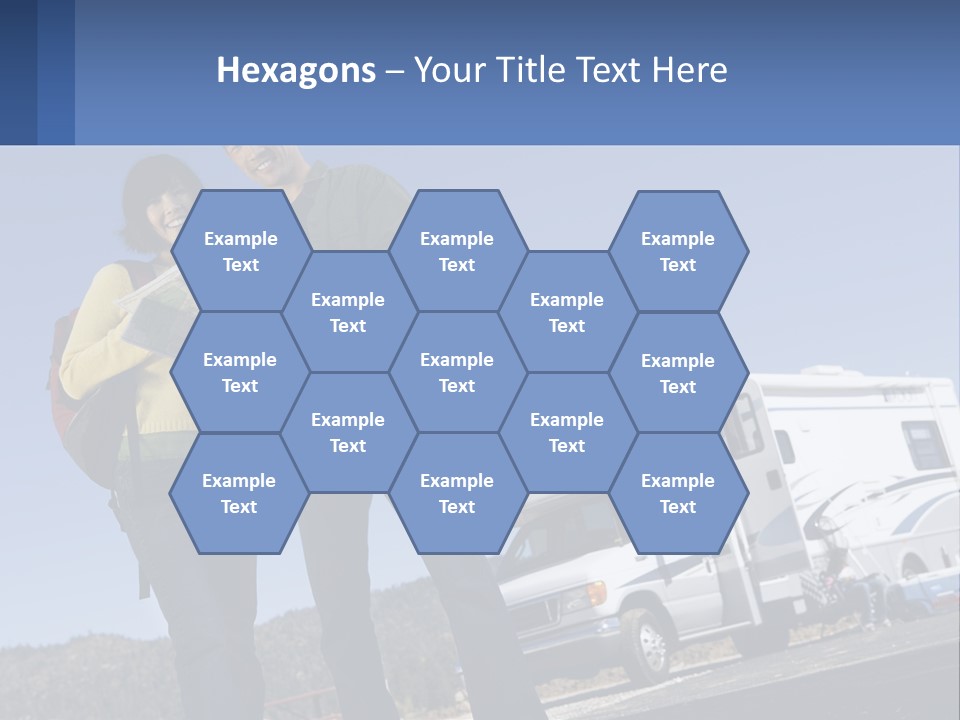 A Man And Woman Standing Next To A Camper PowerPoint Template