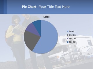 A Man And Woman Standing Next To A Camper PowerPoint Template