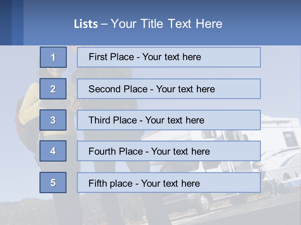 A Man And Woman Standing Next To A Camper PowerPoint Template