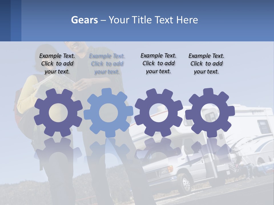 A Man And Woman Standing Next To A Camper PowerPoint Template