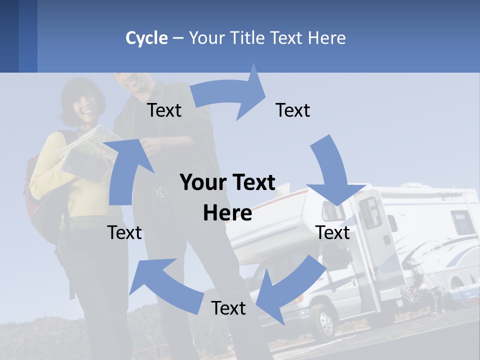 A Man And Woman Standing Next To A Camper PowerPoint Template