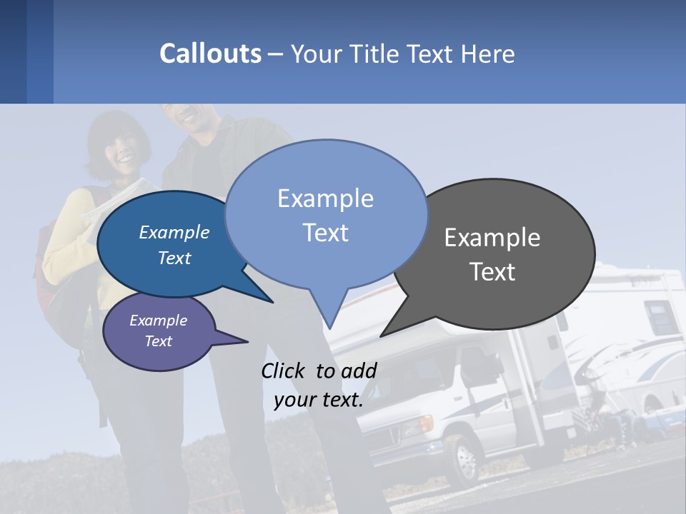 A Man And Woman Standing Next To A Camper PowerPoint Template