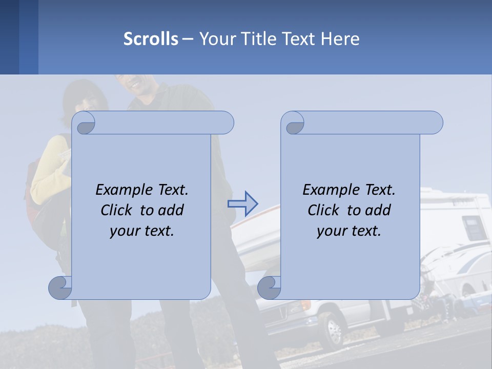 A Man And Woman Standing Next To A Camper PowerPoint Template