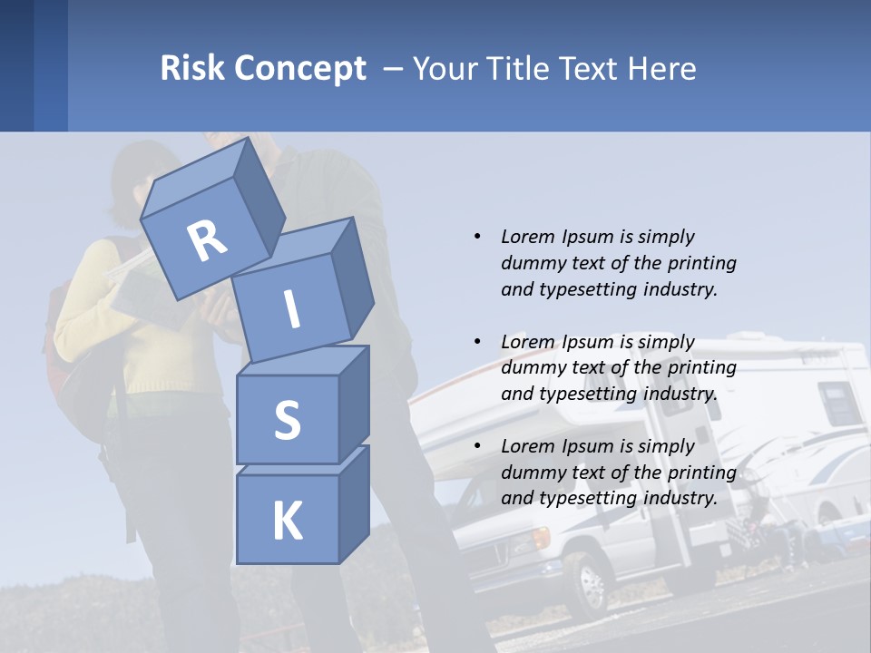 A Man And Woman Standing Next To A Camper PowerPoint Template