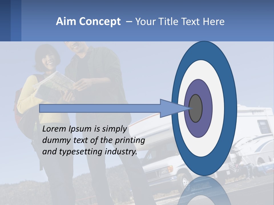 A Man And Woman Standing Next To A Camper PowerPoint Template