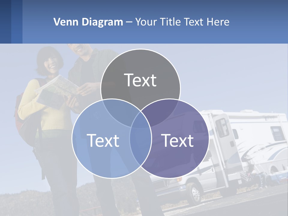 A Man And Woman Standing Next To A Camper PowerPoint Template